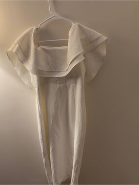 Bardot Cream Strapless Ruffle Overlay Dress